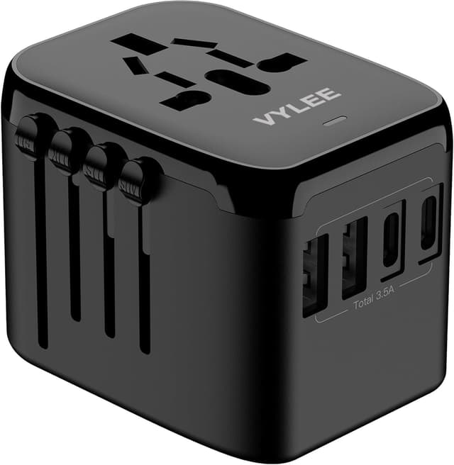 🌍🔌 VYLEE Reiseadapter Weltweit mit USB-A und USB-C | 5-in-1 Universaladapter
