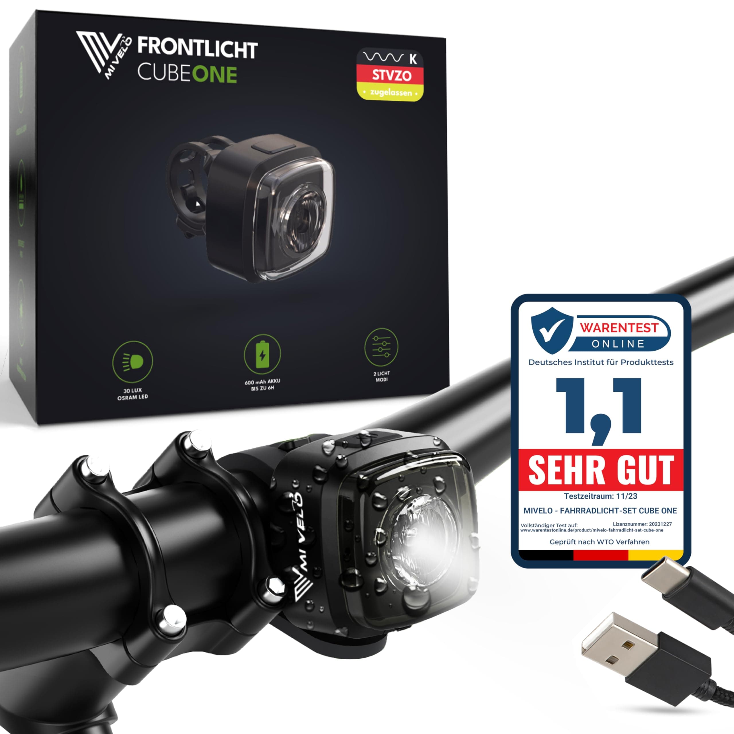 🚴‍♂️🔦 MiVelo Cube Fahrradlicht Set - StVZO zugelassen & 100% wasserdicht