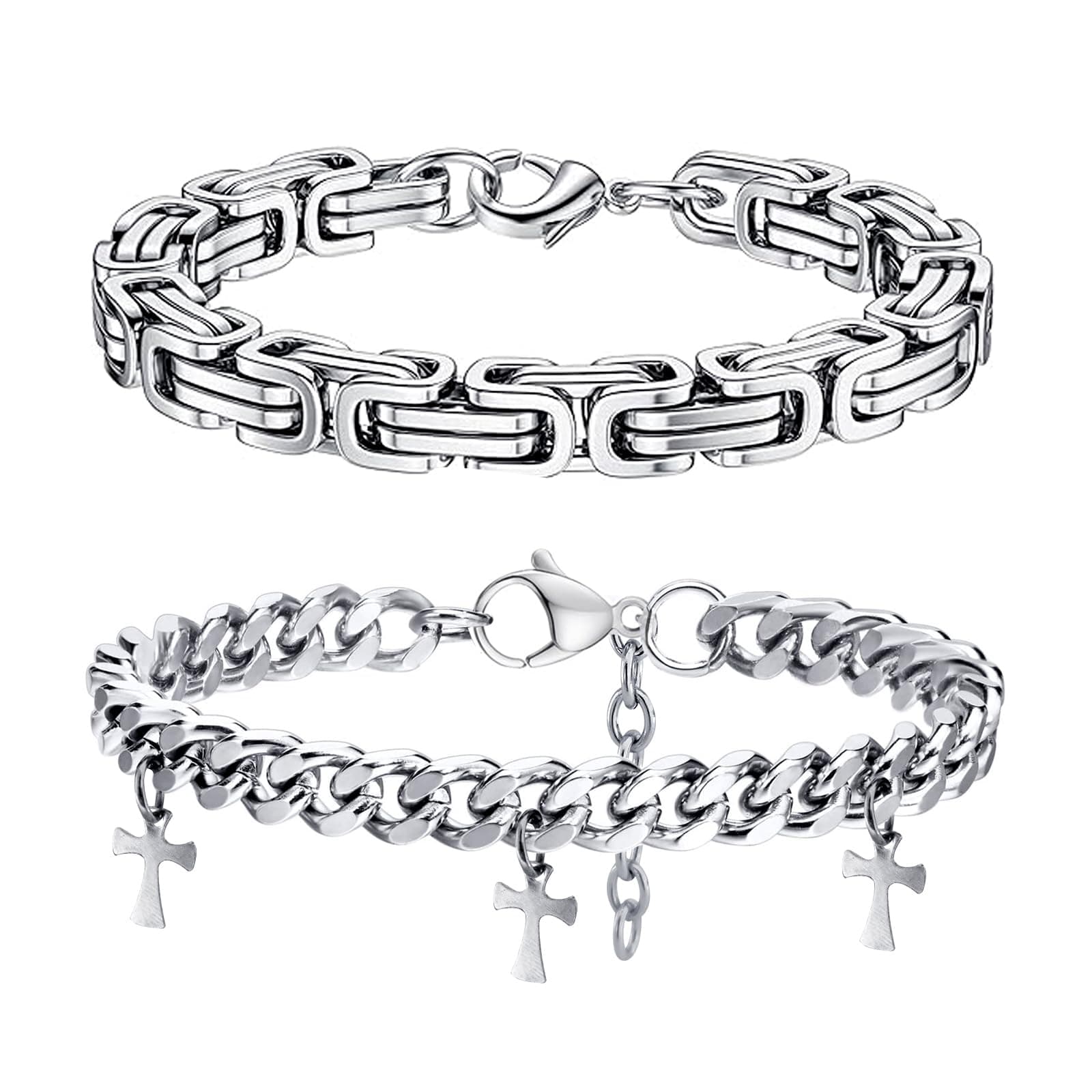 LOCCY Armband Herren - 2 Stück Silber Edelstahl Herrenarmbänder