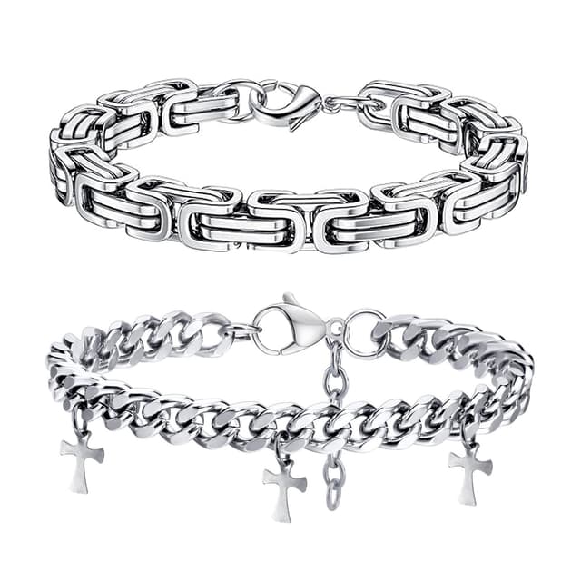 LOCCY Armband Herren - 2 Stück Silber Edelstahl Herrenarmbänder