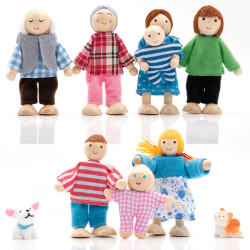 🏠👨‍👩‍👧‍👦 Hölzerne Puppenhaus Puppen Familie Set mit Katze und Hund - 15.29€