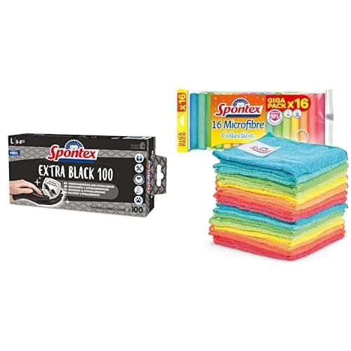 Spontex Bundle Extra Black Einmalhandschuhe & Mikrofaser Allzwecktücher 16er Pack