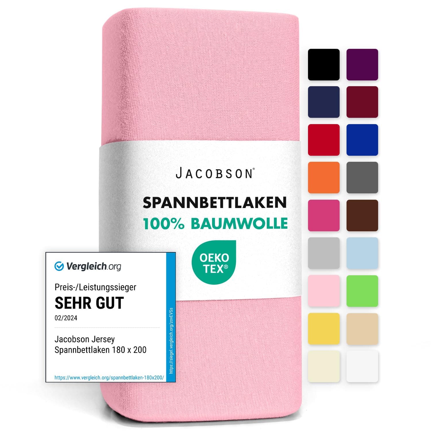🛏️ Jacobson Jersey Spannbettlaken 90x200-100x200 cm Rosa