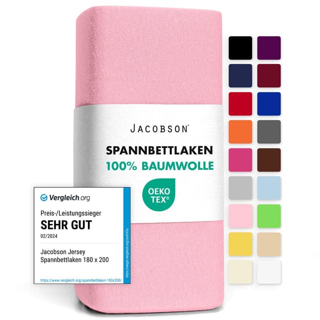 🛏️ Jacobson Jersey Spannbettlaken 90x200-100x200 cm Rosa