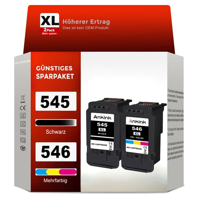 ANKINK Kompatibel Tintenpatrone Druckerpatronen als Ersatz für Canon Patrone 545 546 XL