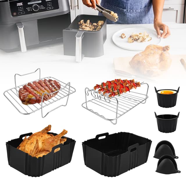 🍟 Joaecosmhui Silikonform für Heißluftfritteuse Zubehör - Wiederverwendbar, Dual Zone Airfryer Accessories mit Heißluftfritteuse Grillpfanne für AF300EU (7,6L) / AF400EU(9,5L) - 8 Stück