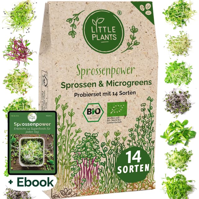 🌱 Sprossen Samen Microgreens Starter Set BIO - 14 Sorten BIO Sprossen zum selber züchten