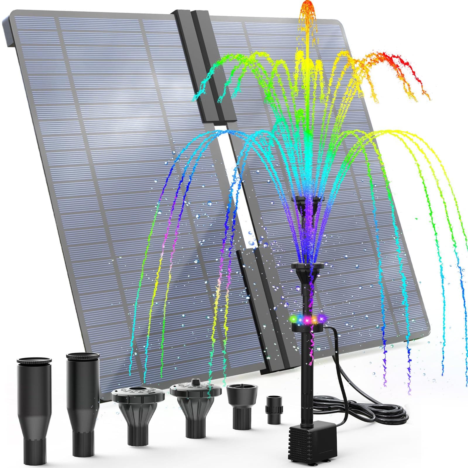 AMZtime 20W Bunte LED Solar Springbrunnen für Draußen 🌞🌺