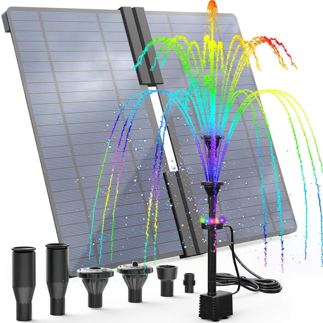AMZtime 20W Bunte LED Solar Springbrunnen für Draußen 🌞🌺