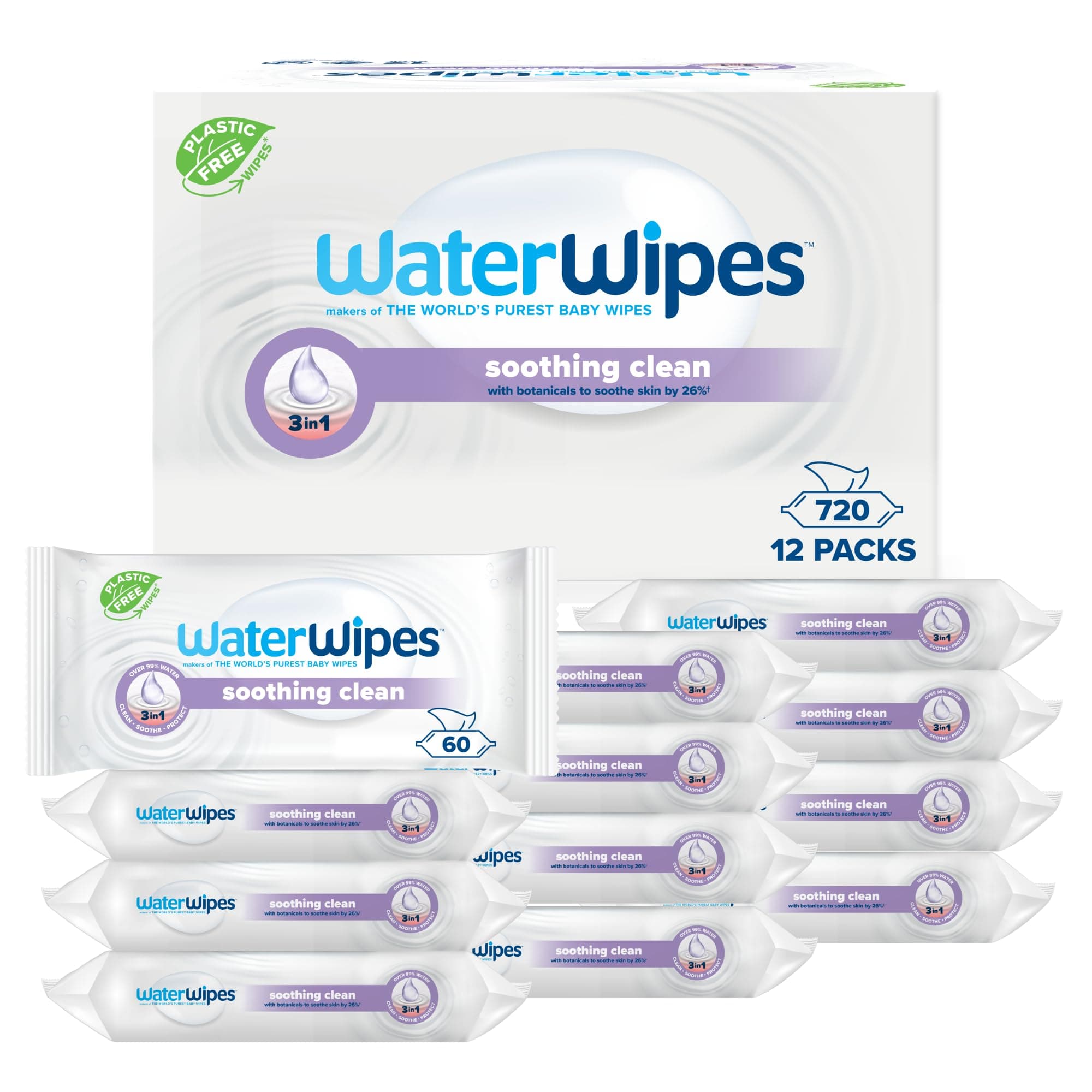 👶 WaterWipes Soothing Clean Baby Feuchttücher, 720 Stück (12 Packungen) 🌿