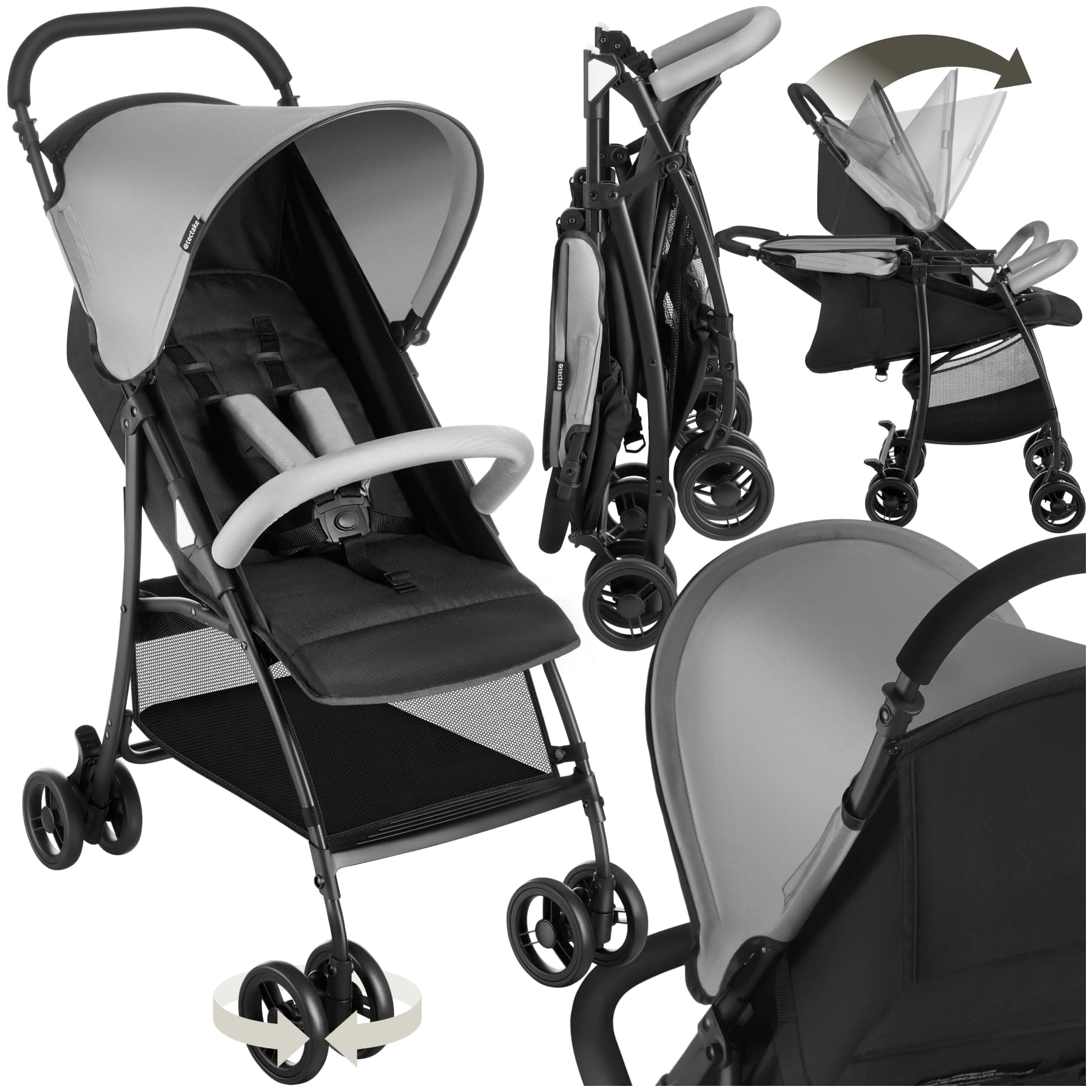 👶🛒 tectake® Kinderwagen Buggy mit Verdeck - Kompakter Babykinderwagen
