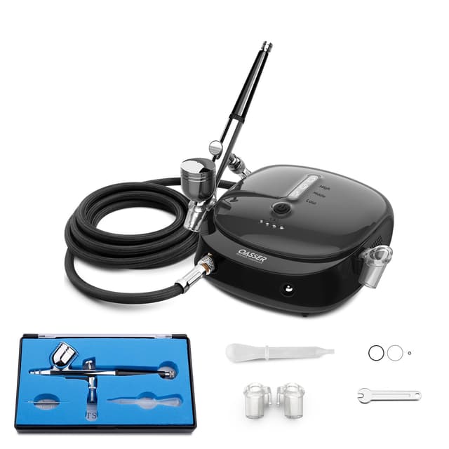🎨 Oasser Airbrush Set Kompressor Dual Action 3 Modi wiederaufladbarer 1000mAh Akku 0,3mm Düse 7CC Tasse Airbrush Pistole für Modell Kosmetik Lackierung Schwarz