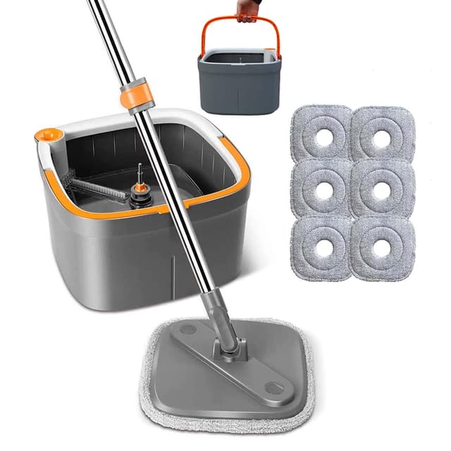 Feloyal Bodenwischer Wischmopp Set 🧹 Spin Mopp und Eimer Set mit 6 Mikrofaser-Mopppads