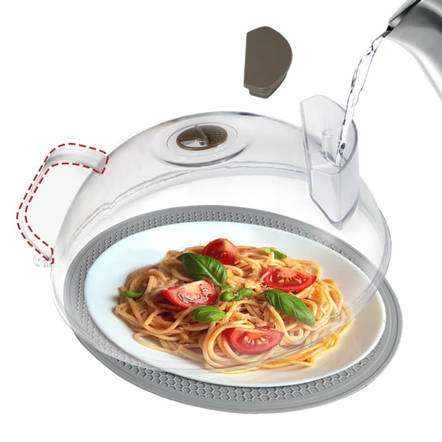 🌟 Sondeng Mikrowellen Abdeckung Mit Griff,26cm Microwellenabdeckungen für Lebensmittel,Transparent Mikrowellenhaube Spritzschutz Deckel Kommt Mit Silikon Topfuntersetzer Mikrowelle Abdeckhaube Zubehör Grau 🌟