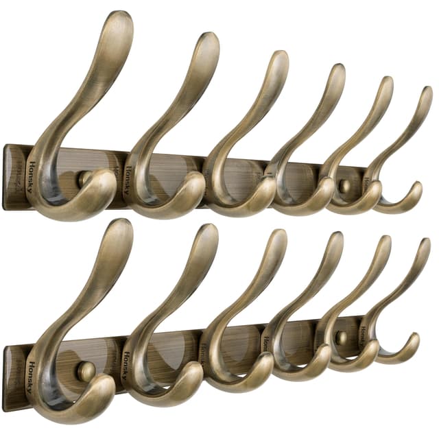 🎵 Honsky Garderobenhaken Set mit 6 Doppelhaken - Braun (2 Stück) 🧥