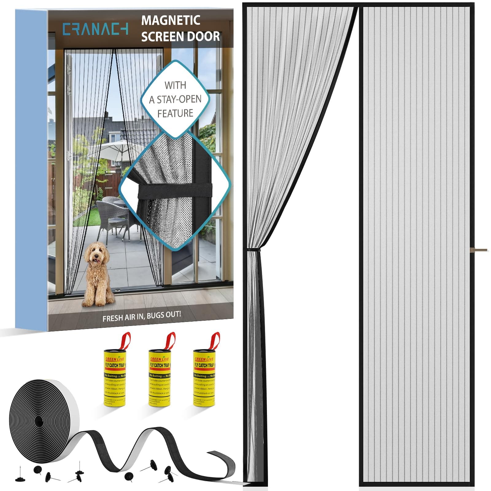 🪰 Fliegengitter Balkontür Magnet Insektenschutz Tür: 90x200 + BONUS 🦟 Fliegenfalle Fliegenfänger