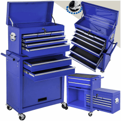 🔧🔵 Tectake Werkstattwagen Trolley mit Kofferaufsatz - Werkzeug Wagen abschließbar