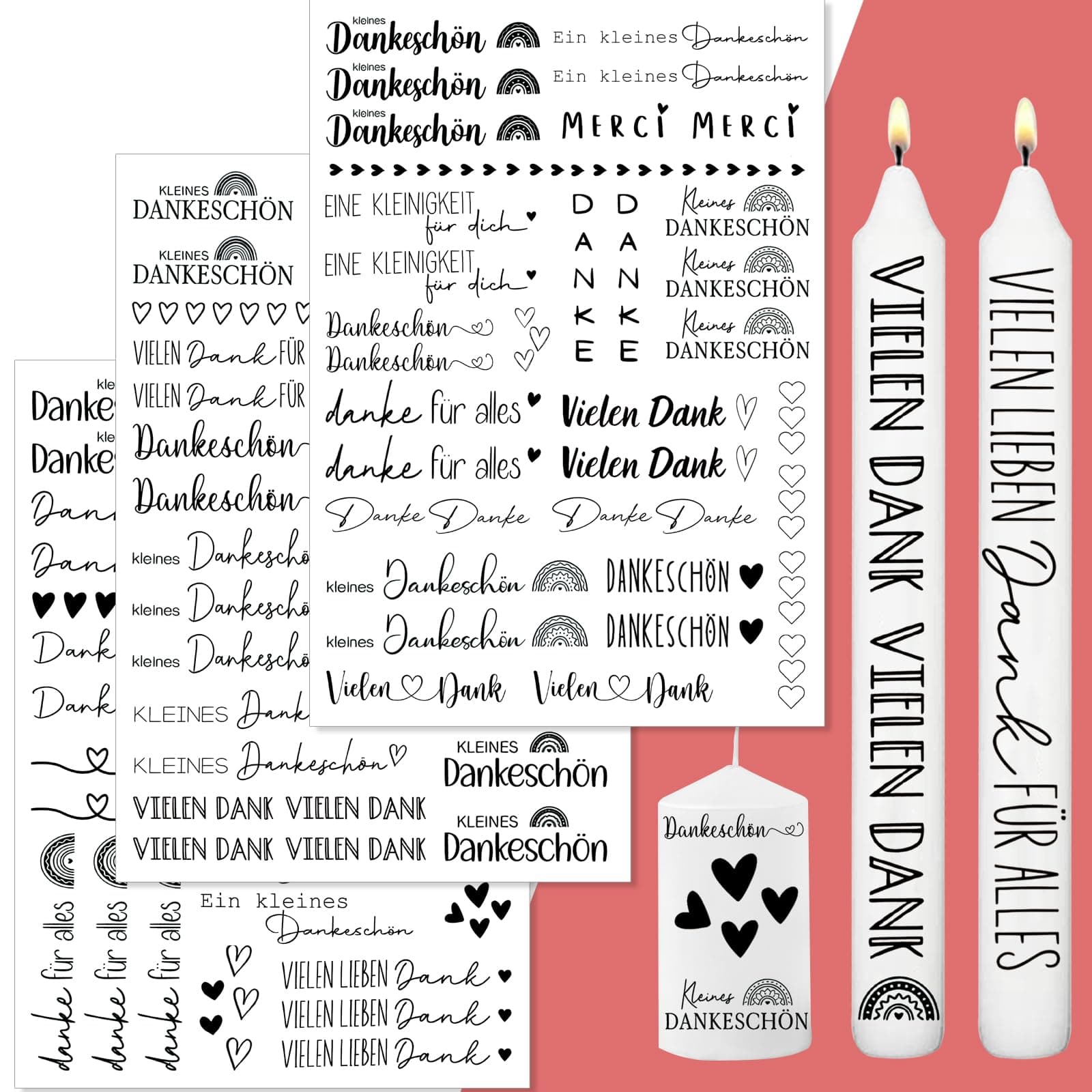 🕯️ Aoiuenok Kerzentattoos Dankeschön - 3 Stück DIN A4 Danke Kerzentattoo