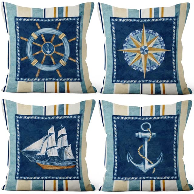 Aoihrraan 46x46cm 4er Set Dekorativ Nautisch Segeln Kissenbezug ⚓️🌊🛥️