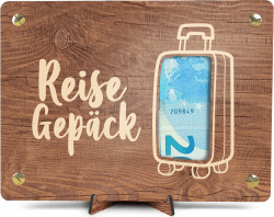 Reisegutschein - XL Geldgeschenk aus Holz inkl. Ständer | Reisegepäck - Glückwunschkarte Geburtstagskarte