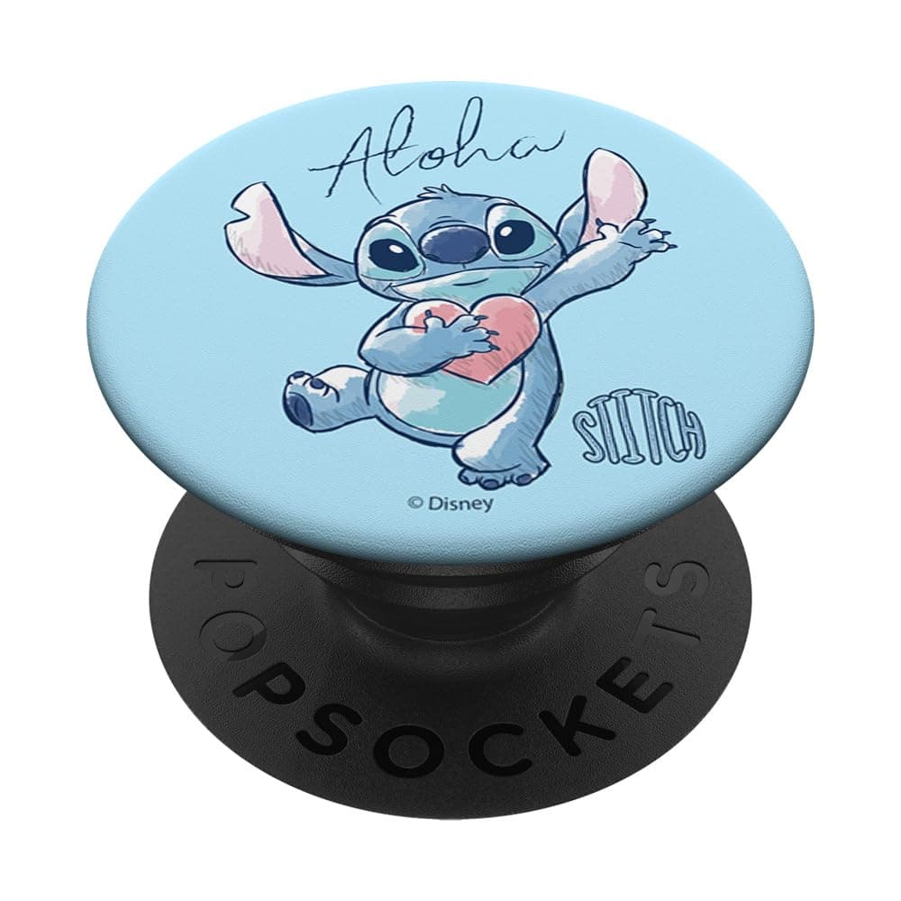 Disney Lilo & Stitch Aloha Cute Stitch Heart Sketch Logo PopSockets mit austauschbarem PopGrip Standard ❤️🌺👽