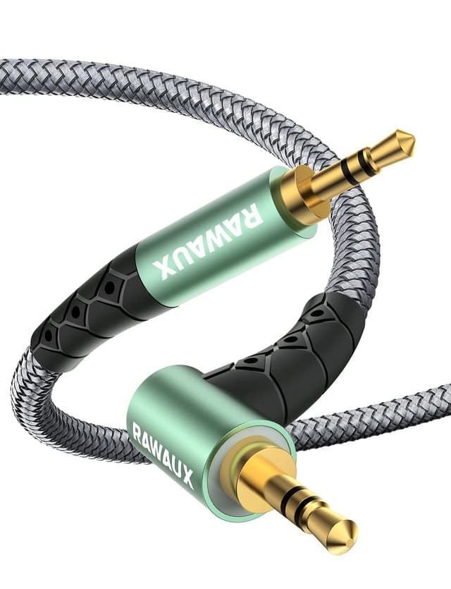 RAWAUX Aux Kabel 90 Grad Klinkenkabel 3,5mm - Grün 1 Meter 🎧🔊