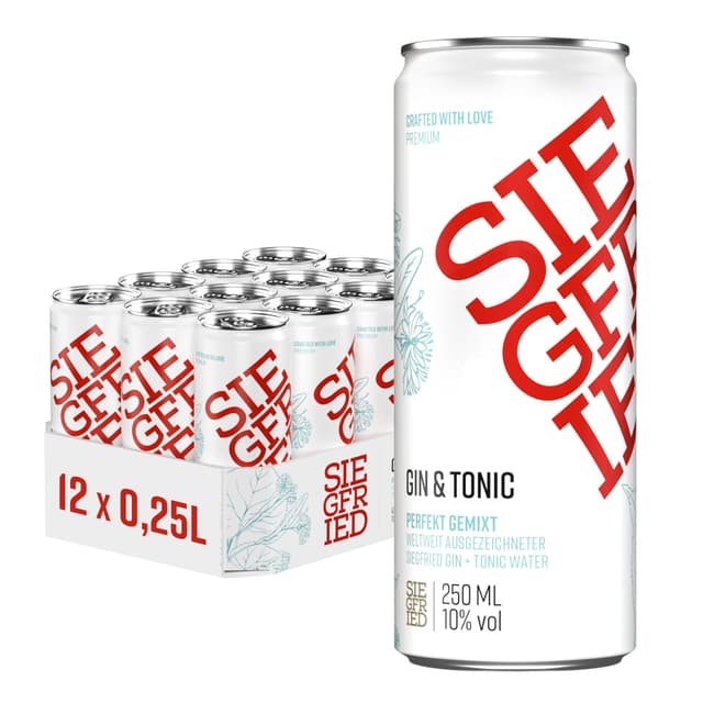 🍸 Siegfried Gin & Tonic | Premium Longdrink mit Tonic Water | 12 x 250ml Dose