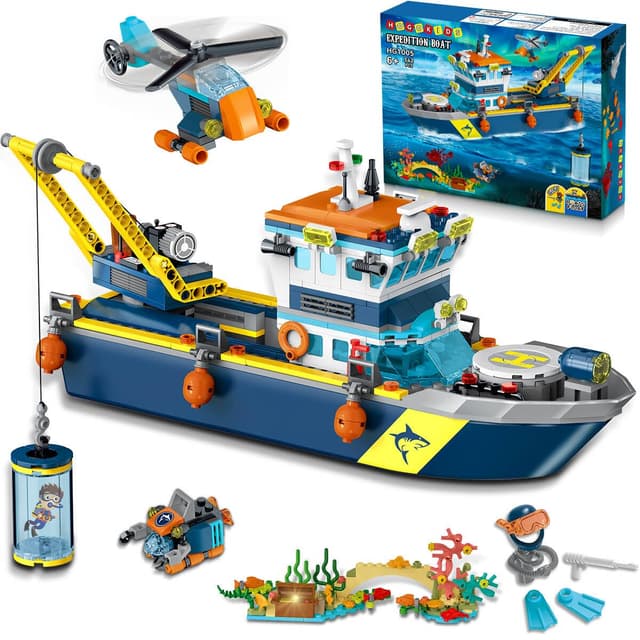 🚢 HOGOKIDS City Schwimmfähiges Boot Baukasten mit LED Licht - Spaß Arctic Explorer Schiffs Baustein Ozean Exploration 🌊