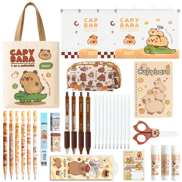 Zadoreck Capybara Schulsachen Schreibwaren Set 🌟 Tasche aus Segeltuch, Gelstifte, Notizbuch 📚