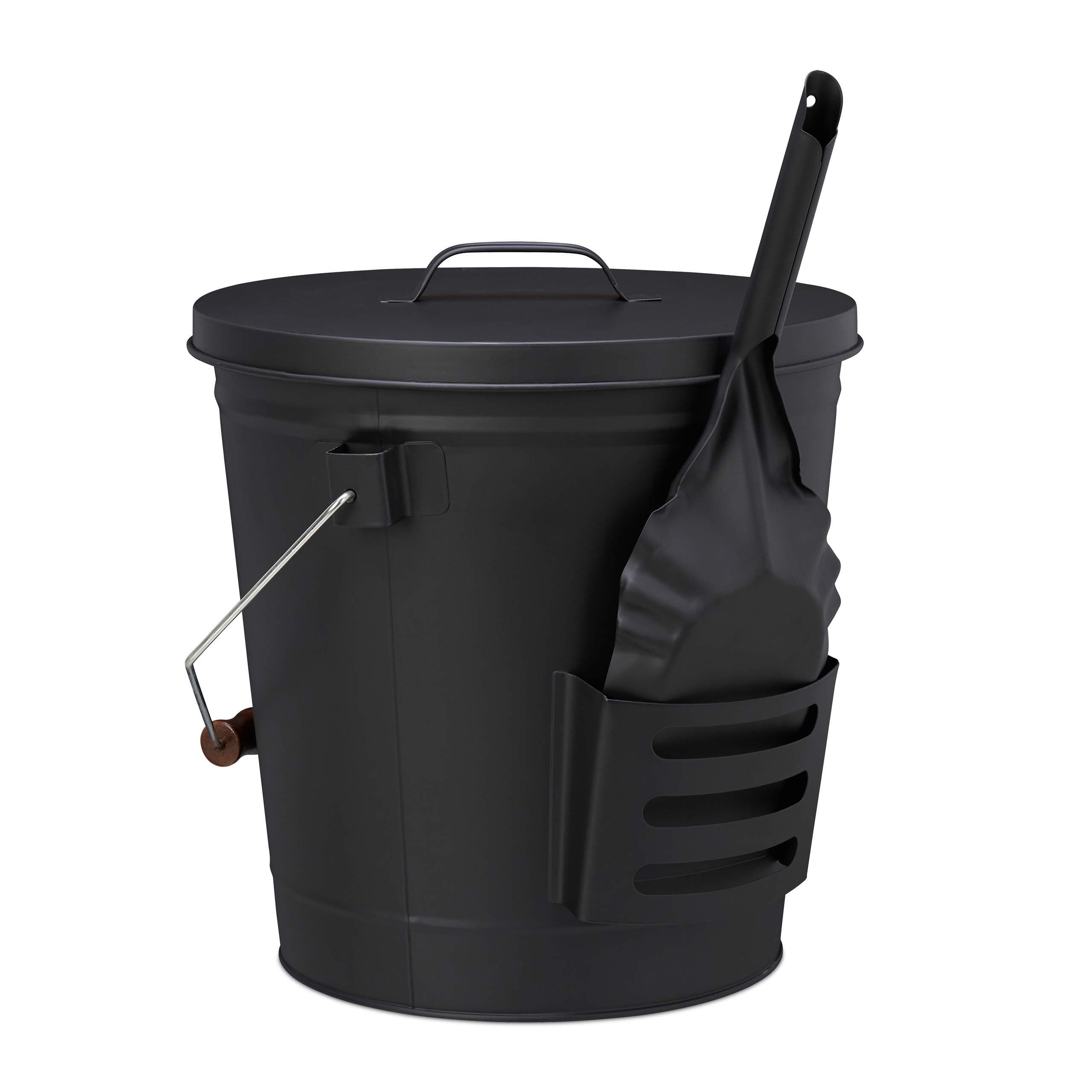🔥🧹 Relaxdays Ascheeimer mit Deckel und Schaufel, Stahl, Kohleeimer mit Henkel, 19 L, Ascheschaufel Kamin & Grill, schwarz 🔥🧹