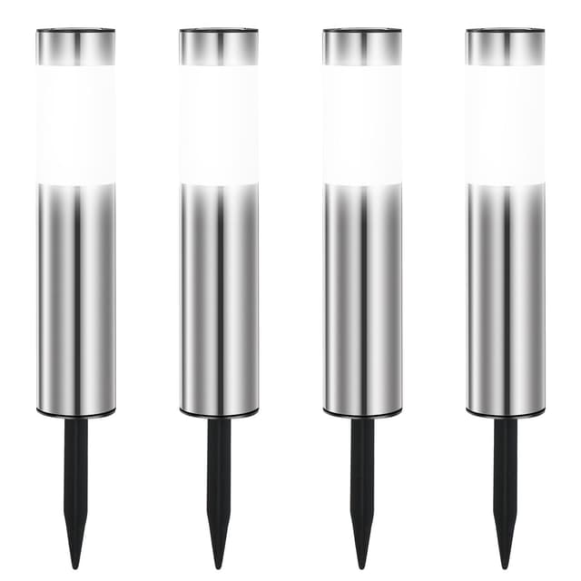 Heinstian Solarleuchten für Außen Garten Weiß Solarlampen Edelstahl Wasserdicht LED Gartenleuchten für außen garten für Terrasse, Rasen, Garten, Wege (4 Stück) Silber 4 Pack/Kaltweißes Licht