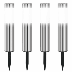 Heinstian Solarleuchten für Außen Garten Weiß Solarlampen Edelstahl Wasserdicht LED Gartenleuchten für außen garten für Terrasse, Rasen, Garten, Wege (4 Stück) Silber 4 Pack/Kaltweißes Licht