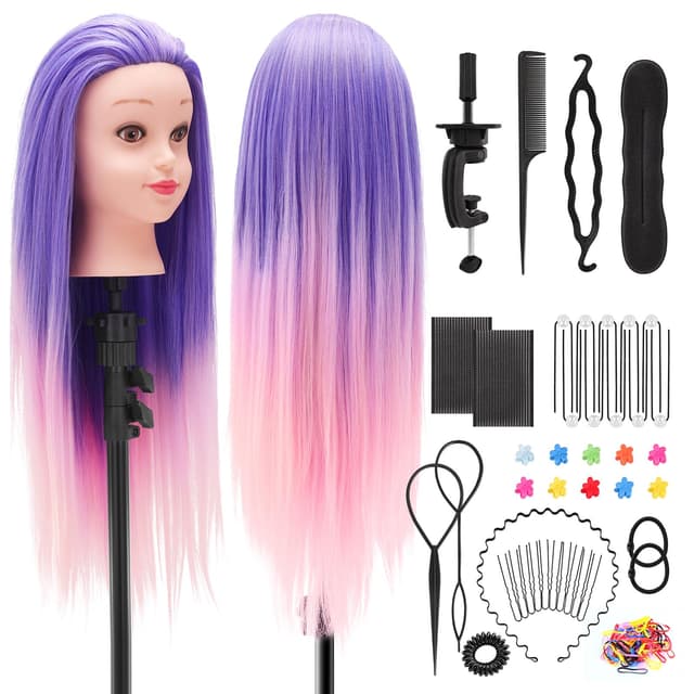 Yekavo Purple Pink Schaufensterpuppe Kopf mit Styling 29" Manikin Kosmetologie Praxis echtes Haar