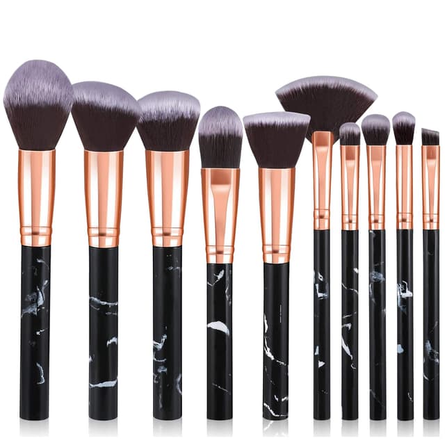 🌟 Pinselset Makeup Start Makers 10 Stück 🌟 Schwarzer Marmor Kosmetik Pinselset Puder Foundation Lidschatten Concealer Eyeshadow Schmink Pinsel