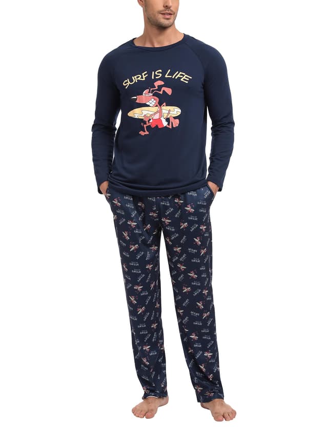 🌙 Lustiger Herren Schlafanzug aus Baumwolle | XL Dunkelblau