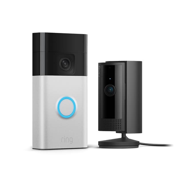 🔔📹 Ring Akku-Videotürklingel (Nickel Matt) + Ring Innenkamera Schwarz | WLAN-Videotürklingel-Sicherheitskamera