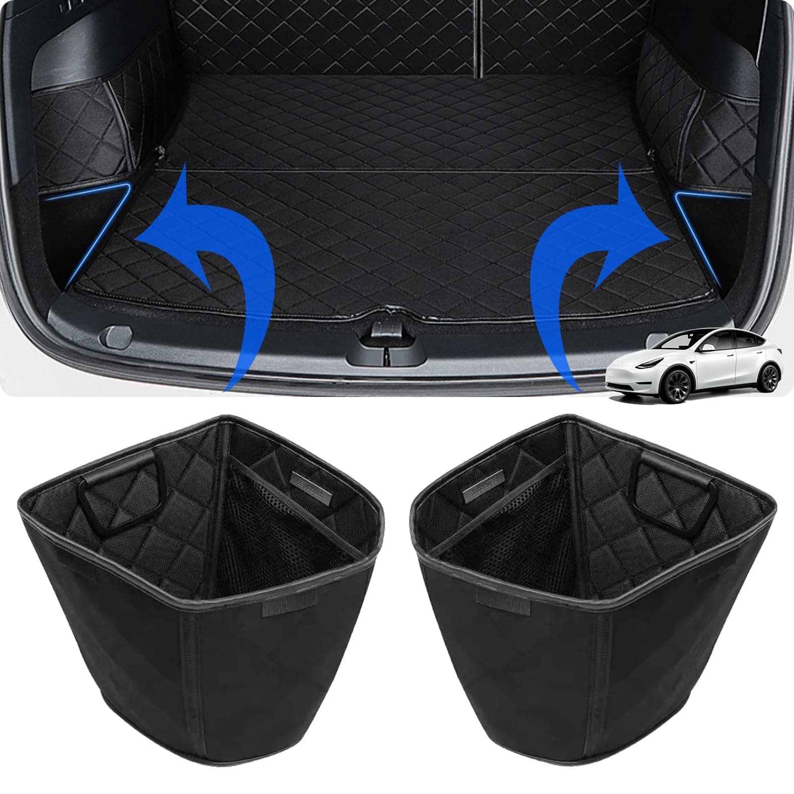 🚗 ThinsGo für Tesla Model Y Kofferraum-Aufbewahrungsorganizer 🛍️ Wasserdichter Organizer 2023 2022 2021 Tesla Zubehör-2er Pack