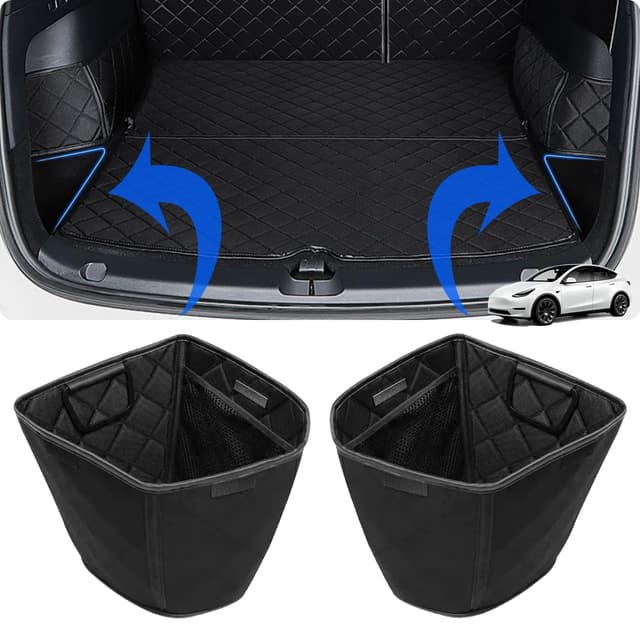 🚗 ThinsGo für Tesla Model Y Kofferraum-Aufbewahrungsorganizer 🛍️ Wasserdichter Organizer 2023 2022 2021 Tesla Zubehör-2er Pack