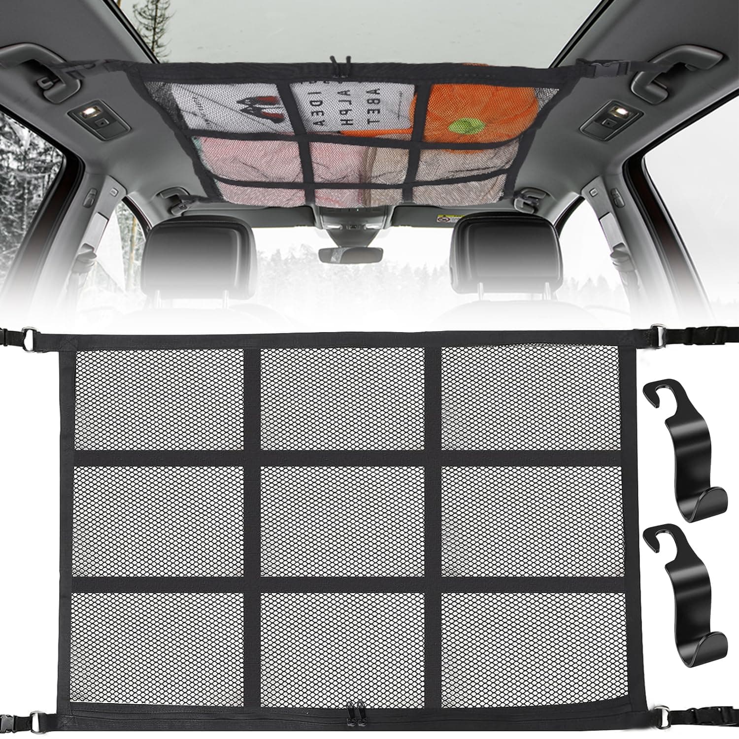 🚗🧳 Fosoloni Gepäcknetz Auto, 90 x 65 cm - Autodach Aufbewahrung Netz