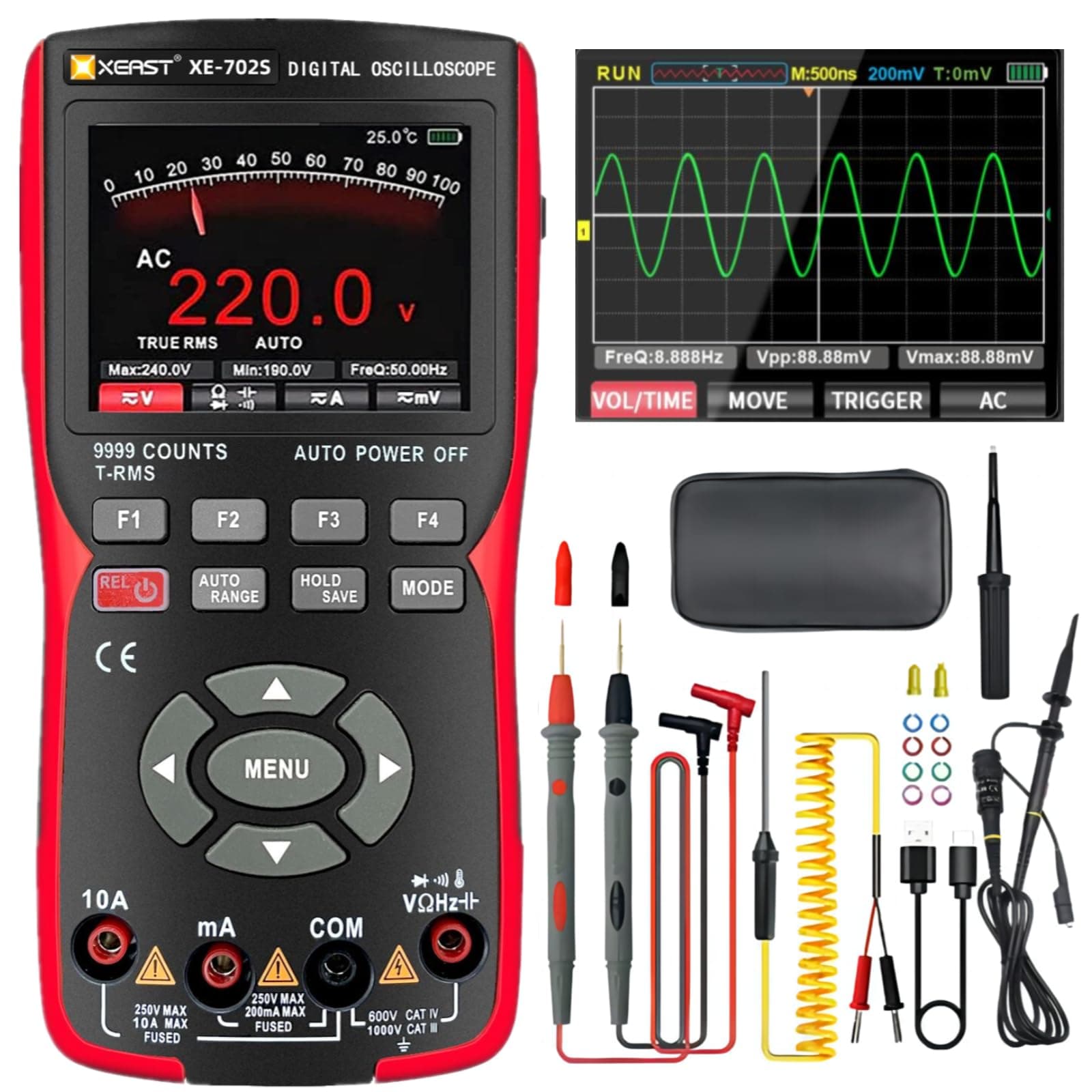 🔧 Handheld Oszilloskop & Digital Multimeter 🛠️ 48MSa/s High Sampling LED Oszilloskop XE 702S