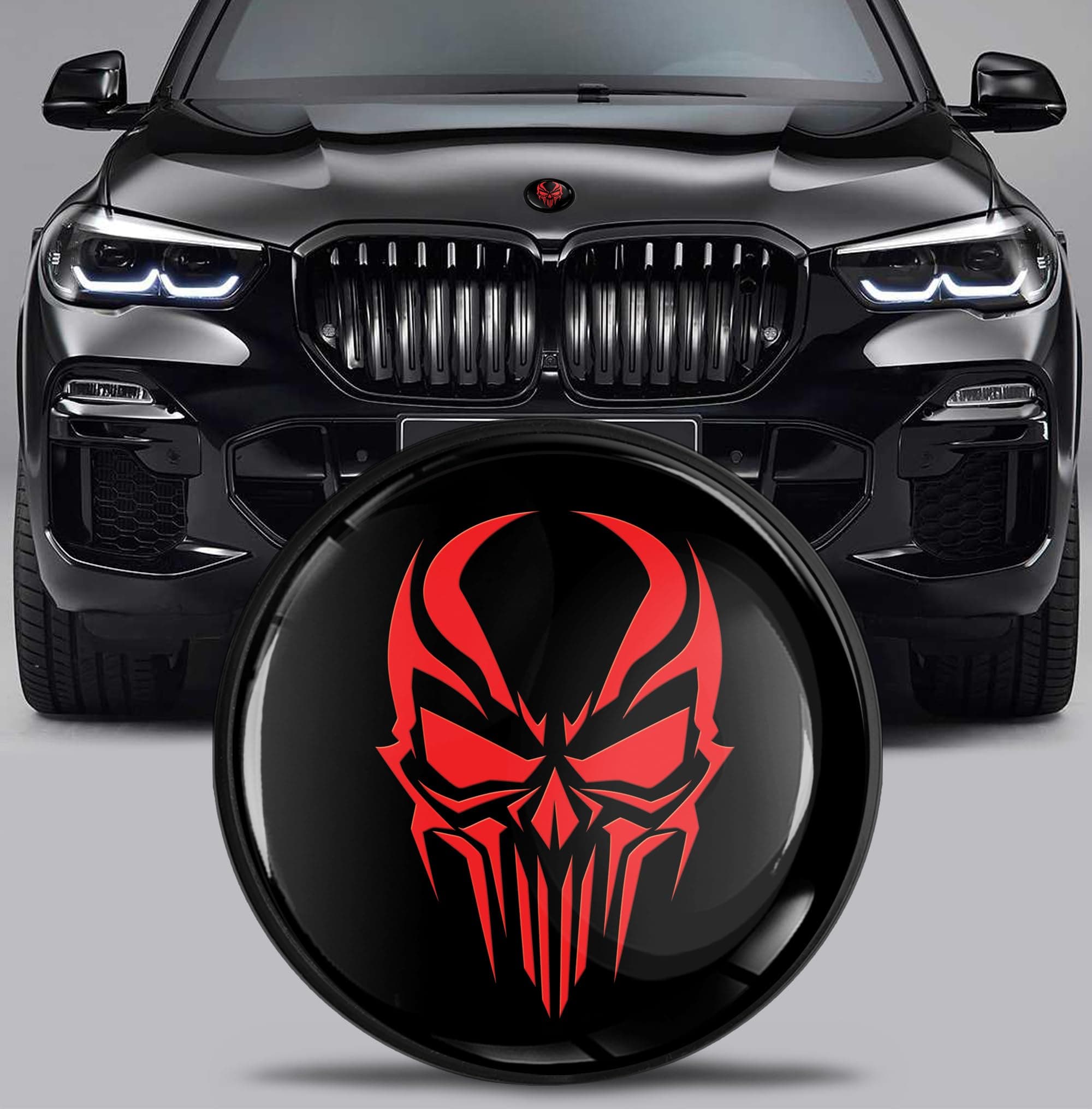 🚗🔥 SkinoEU Tuning Emblem 82 mm für BMW 51767288752 Schädel Totenkopf Schwarz Rot EX 27