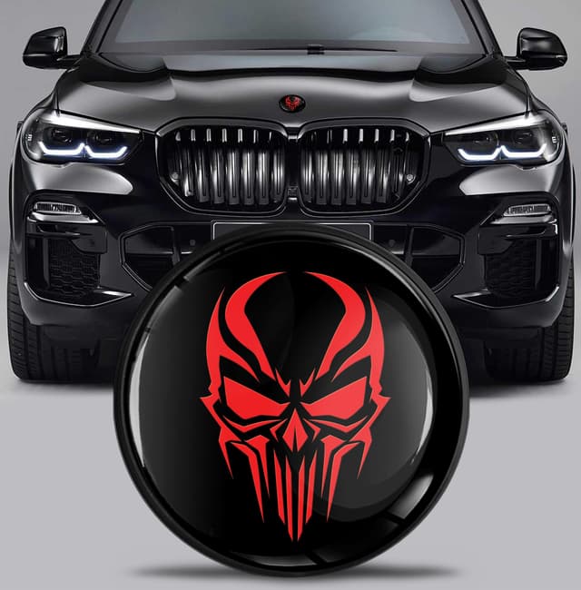 🚗🔥 SkinoEU Tuning Emblem 82 mm für BMW 51767288752 Schädel Totenkopf Schwarz Rot EX 27