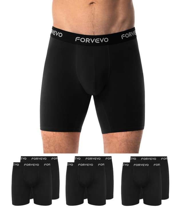 🩲 FORVEVO 6er Pack Boxershorts Herren Lang Bein Bauwolle,Atmungsaktiv Unterhosen Männer,Weiche Elastisch Unterwäsche(Gr.M-3XL) L Schwarz