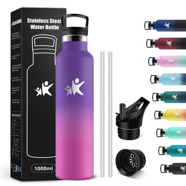KollyKolla Trinkflasche Edelstahl 1L - 1000 ml Kk❘violet Foncé + Rose Barbie