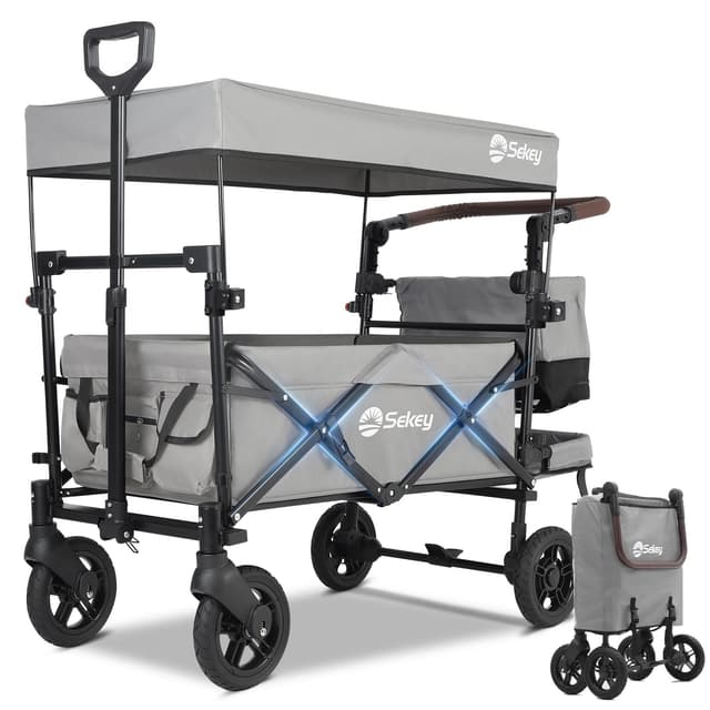 🌟 Sekey Faltbarer Bollerwagen mit Dach 2 Kinder, Bollerwagen Faltbar Kinder 100KG Tragkraft 🚗