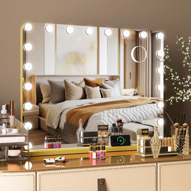 MAMIZO Hollywood Spiegel Gold, 80x60 cm - Schminkspiegel mit Beleuchtung 👸✨