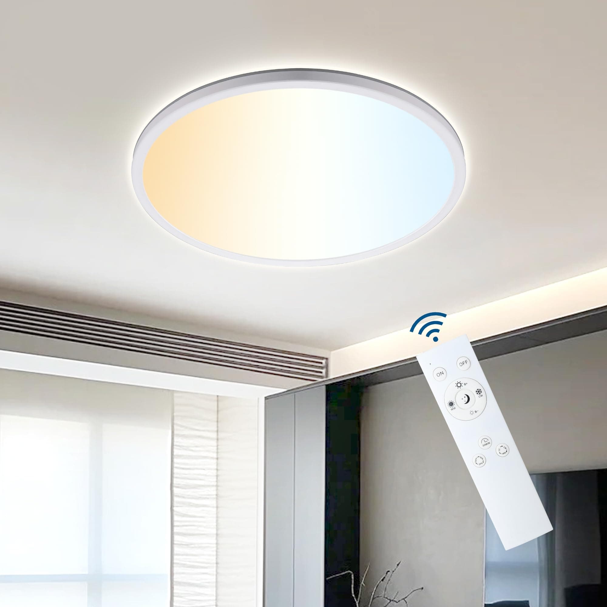 ONDTA LED Deckenleuchte Dimmbar 22W, 2800LM 2700K-6500K Deckenlampe mit Fernbedienung 🌟
