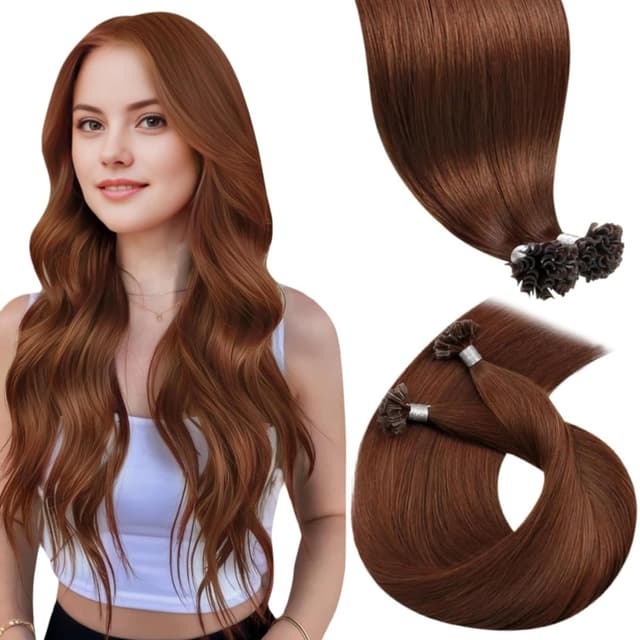LaaVoo Extensions Echthaar Bondings Rotbraun Echthaar Extensions Bondings Rot Echthaar Extensions Mit Keratin Bondings Pre Bonded 1g/s #33 50G 50Strähne 40cm 40 cm 1-24 U Tip#33