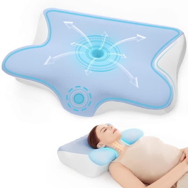 Restnature Orthopädisches Nackenstützkissen 🛌💤 | Höhenverstellbares Memory-Schaum-Kissen für Seiten-, Rücken- & Bauchschläfer | Zertifiziertes Antischnarchkissen ergonomisch, Weiß & Blau
