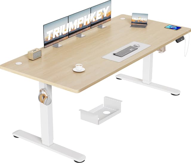 🌟 TRIUMPHKEY Höhenverstellbarer Schreibtisch 180x80cm mit USB Ladeanschluss 🌟